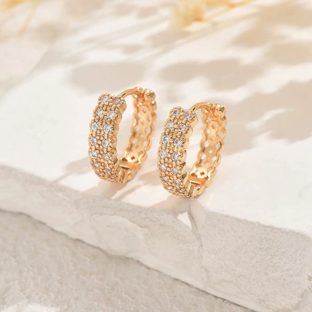 Geometric pattern copper ear studs with round dot ring elements DE20288 model