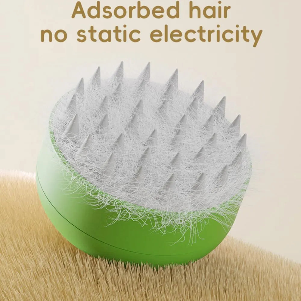 Green and yellow rechargeable pet steam brush with silicone bristles for cat and dog grooming