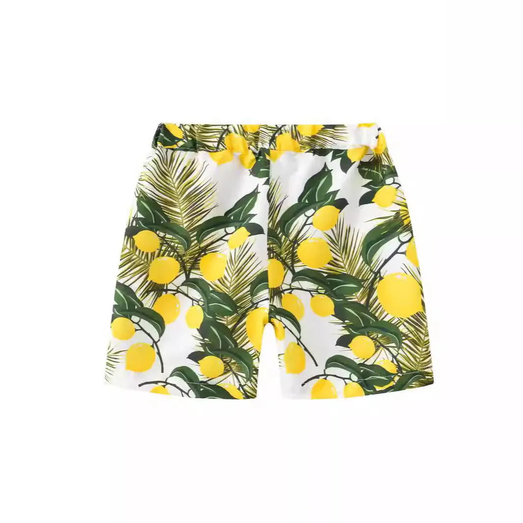 Fashion printed coconut multi-color thin beach pants for children, summer shorts with hairband belt