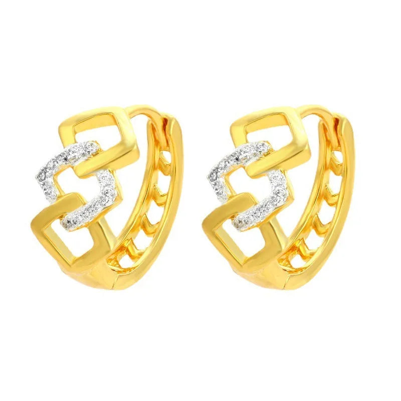 Gold geometric hollow-out earrings with alloy construction and colour separation clip