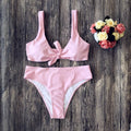 Pure colour bikini set in European American style with tight fitting design and sleeveless construction