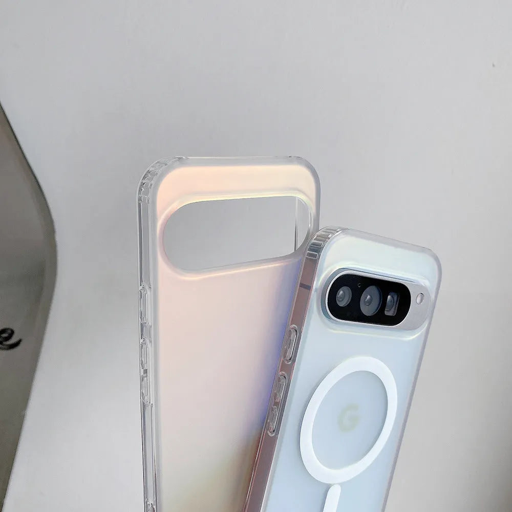 Colourful frosted laser transparent phone case for Google smartphones with magnetic feature