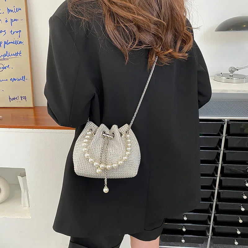 Western style chain crossbody shoulder bag with diamond detailing in soft PU material