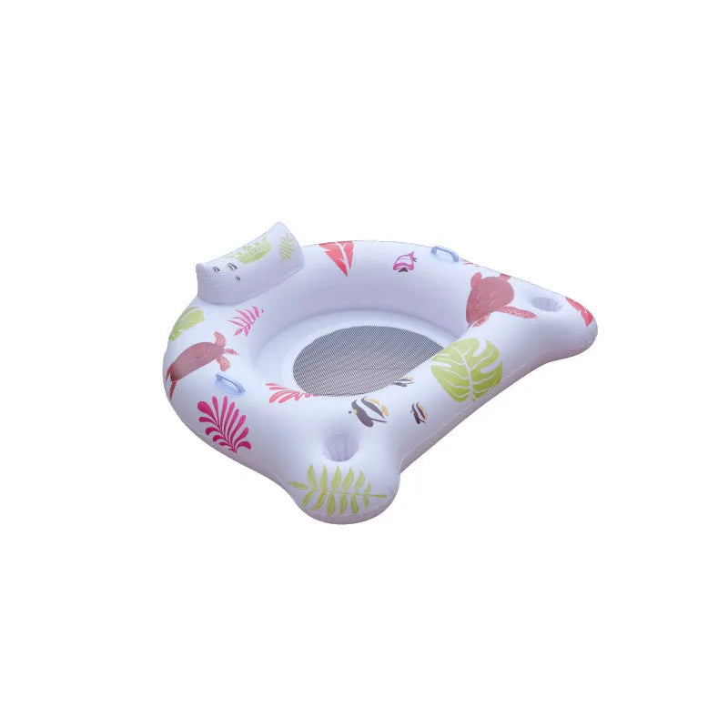 White luminous U-shaped inflatable water float seat on blue water surface