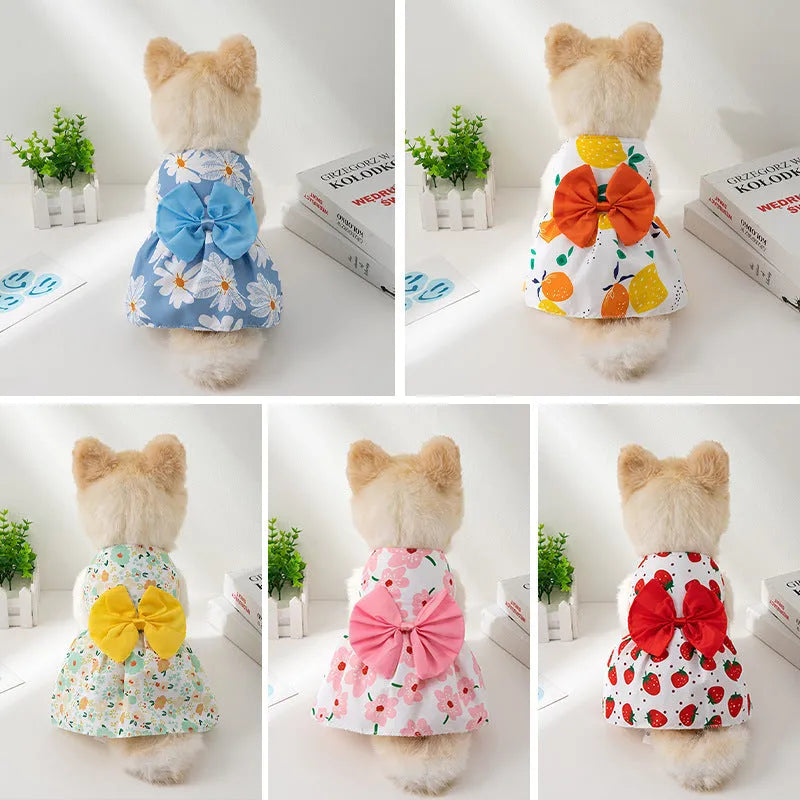 Ultra-thin polyester pet dress with floral butterfly knot decoration in princess style