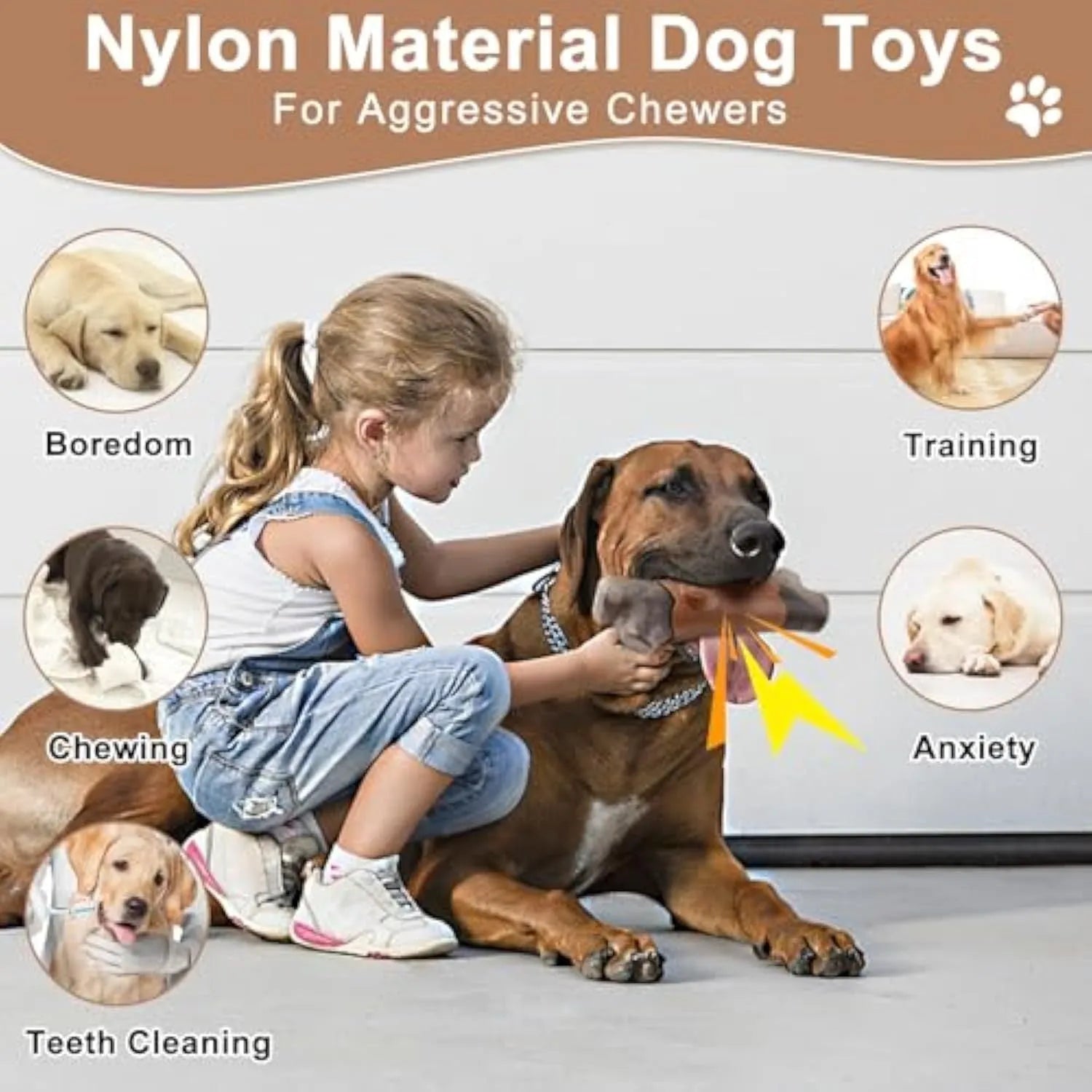 Large bacon-flavoured squeaky nylon chew toy for aggressive chewing dogs