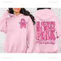 Women's pink breast cancer awareness pullover hoodie with a retro graphic design and side seam pockets.