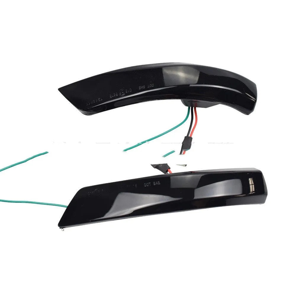 Pair of ABS plastic rearview mirror waterfall lights for Ford Focus and Mondeo, showing yellow and blue/yellow LED options.