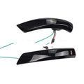 Pair of ABS plastic rearview mirror waterfall lights for Ford Focus and Mondeo, showing yellow and blue/yellow LED options.