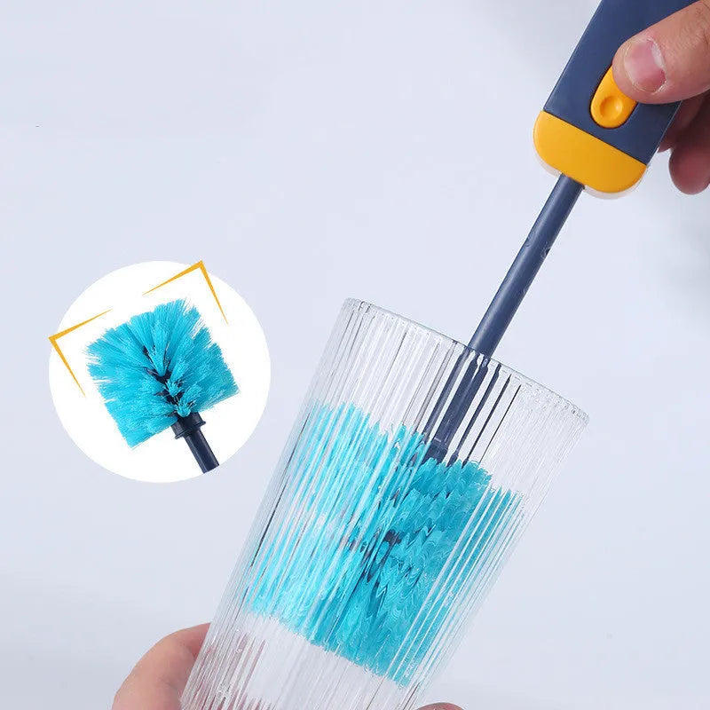 4-in-1 bottle gap cleaner brush set with blue silicone U-shaped brush and stranded wire brush for cup cleaning