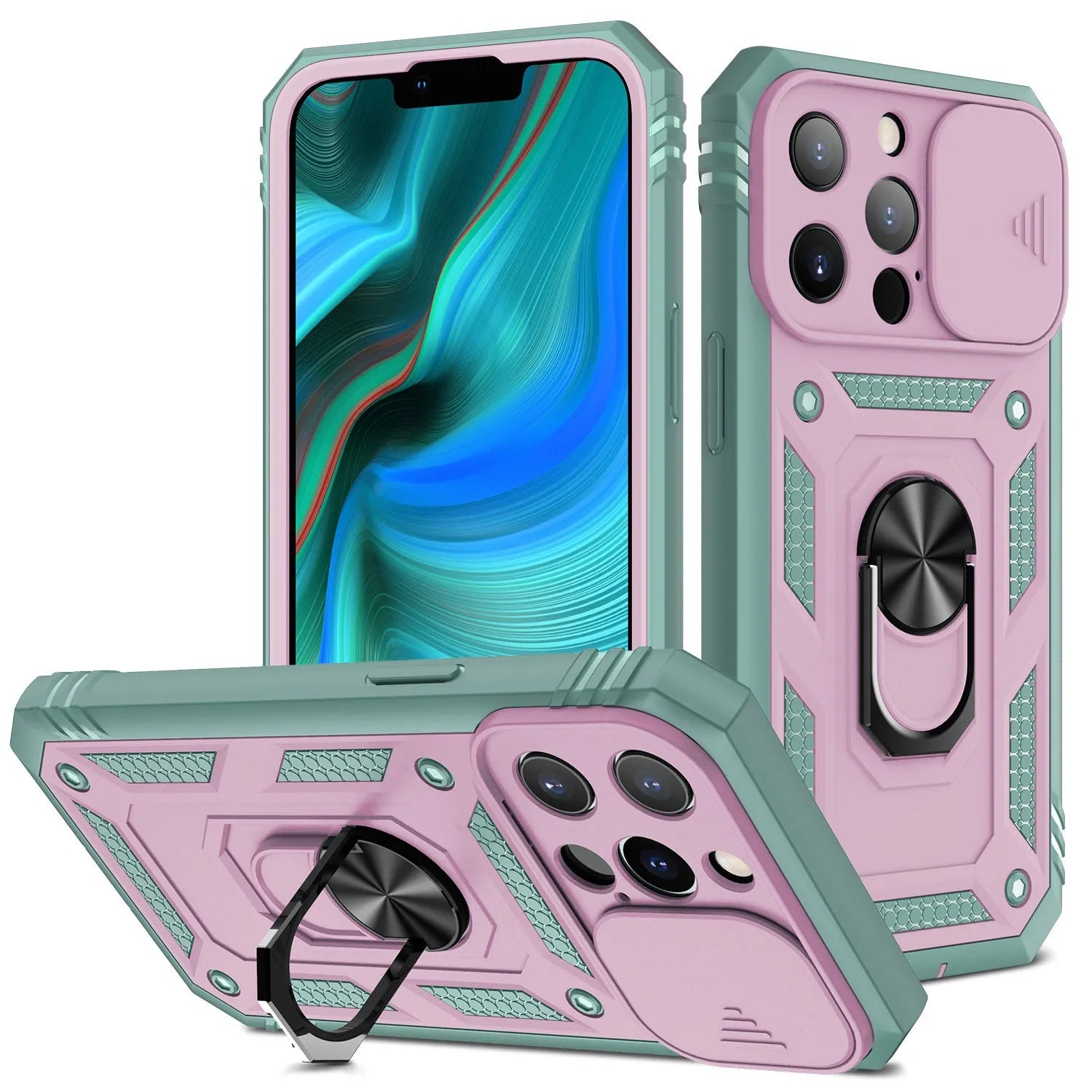 Apple magnetic phone case with sliding window bracket in multiple colour options