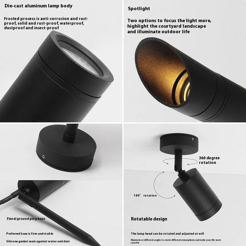 Aluminium outdoor ground lamp with IP65 waterproof rating and 5W COB LED for garden lighting
