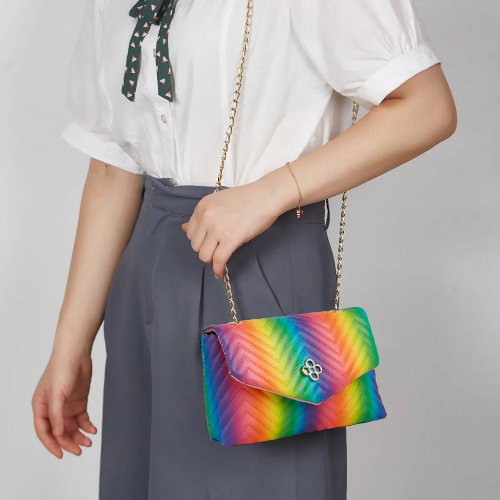Soft PU clamshell bag with contrast colour pattern and single shoulder strap