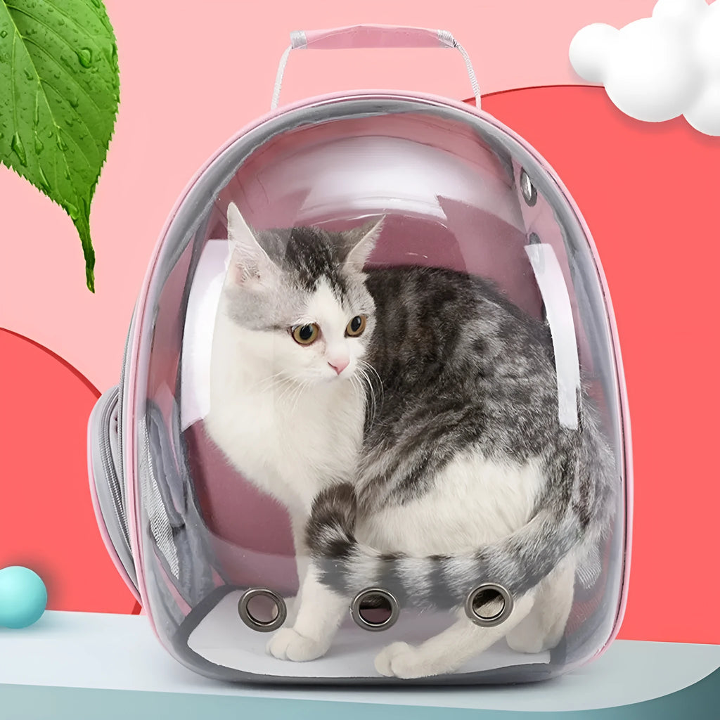 Astronaut cat carrier bag in PC material with side opening, shown in grey colour