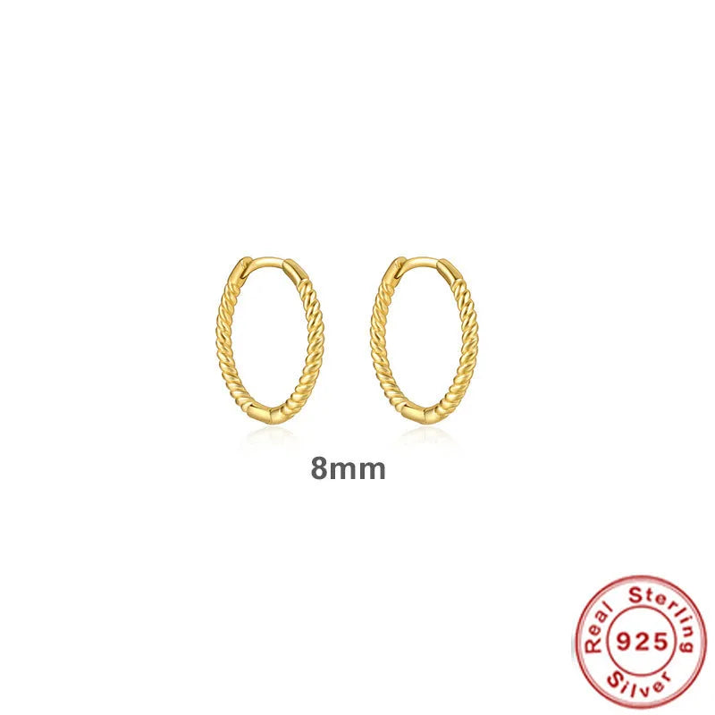 S925 sterling silver twisted string round hoop earrings in gold or platinum finish.