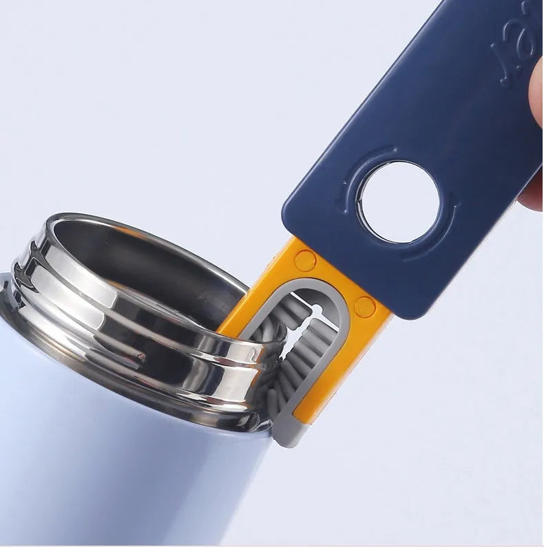 4-in-1 bottle gap cleaner brush set with blue silicone U-shaped brush and stranded wire brush for cup cleaning