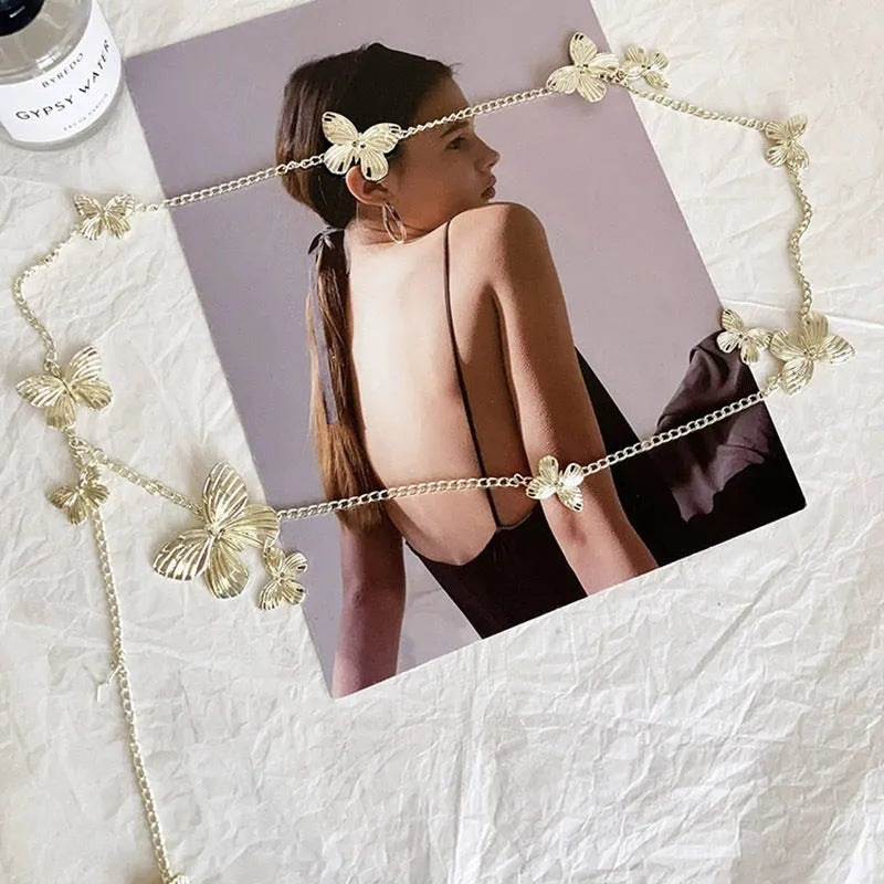 Women's gold butterfly waist chain jewellery with 104cm length and alloy construction