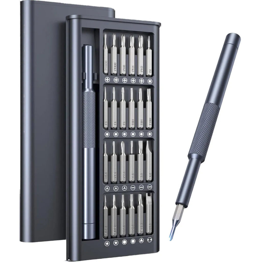 25-in-one magnetic screwdriver set with knurled handle and chrome vanadium steel bits