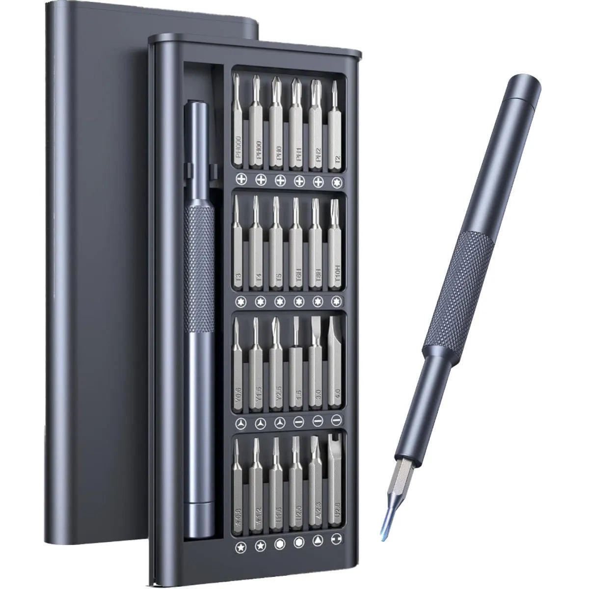 25-in-one magnetic screwdriver set with knurled handle and chrome vanadium steel bits