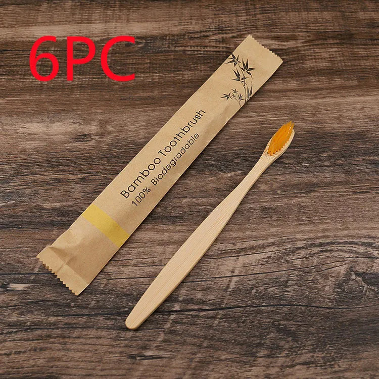 Set of 10 colourful bamboo toothbrushes with charcoal bristles for sustainable dental care