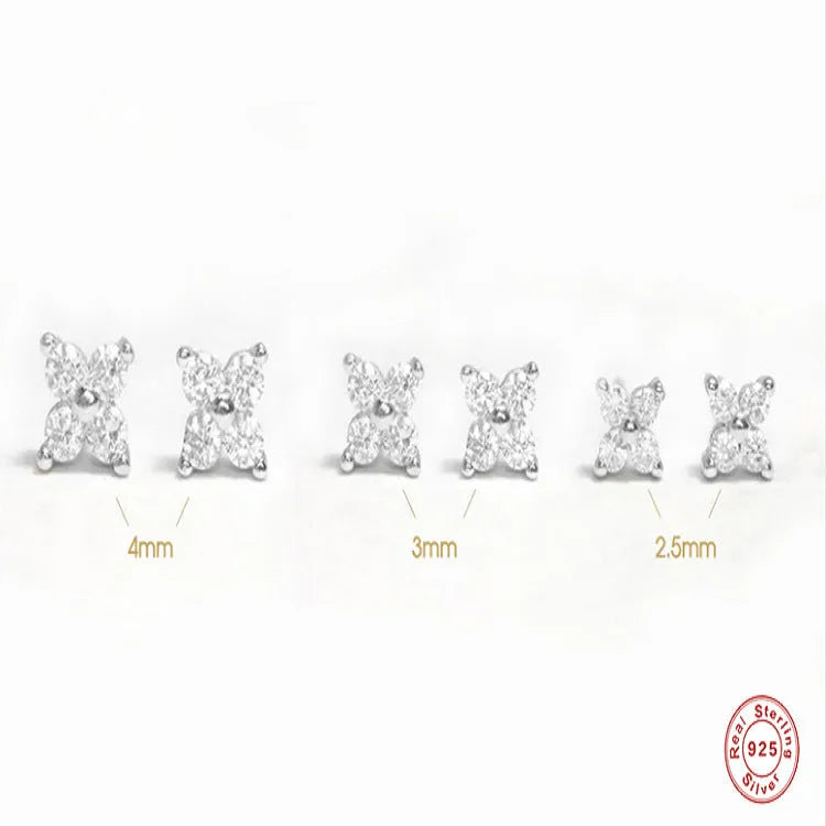S925 sterling silver stud earrings with crystal flower design in gold or platinum finish