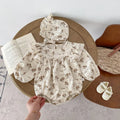 Baby girl corduroy floral jumpsuit in triangle style with long sleeves, round neck, available in black shivering colour