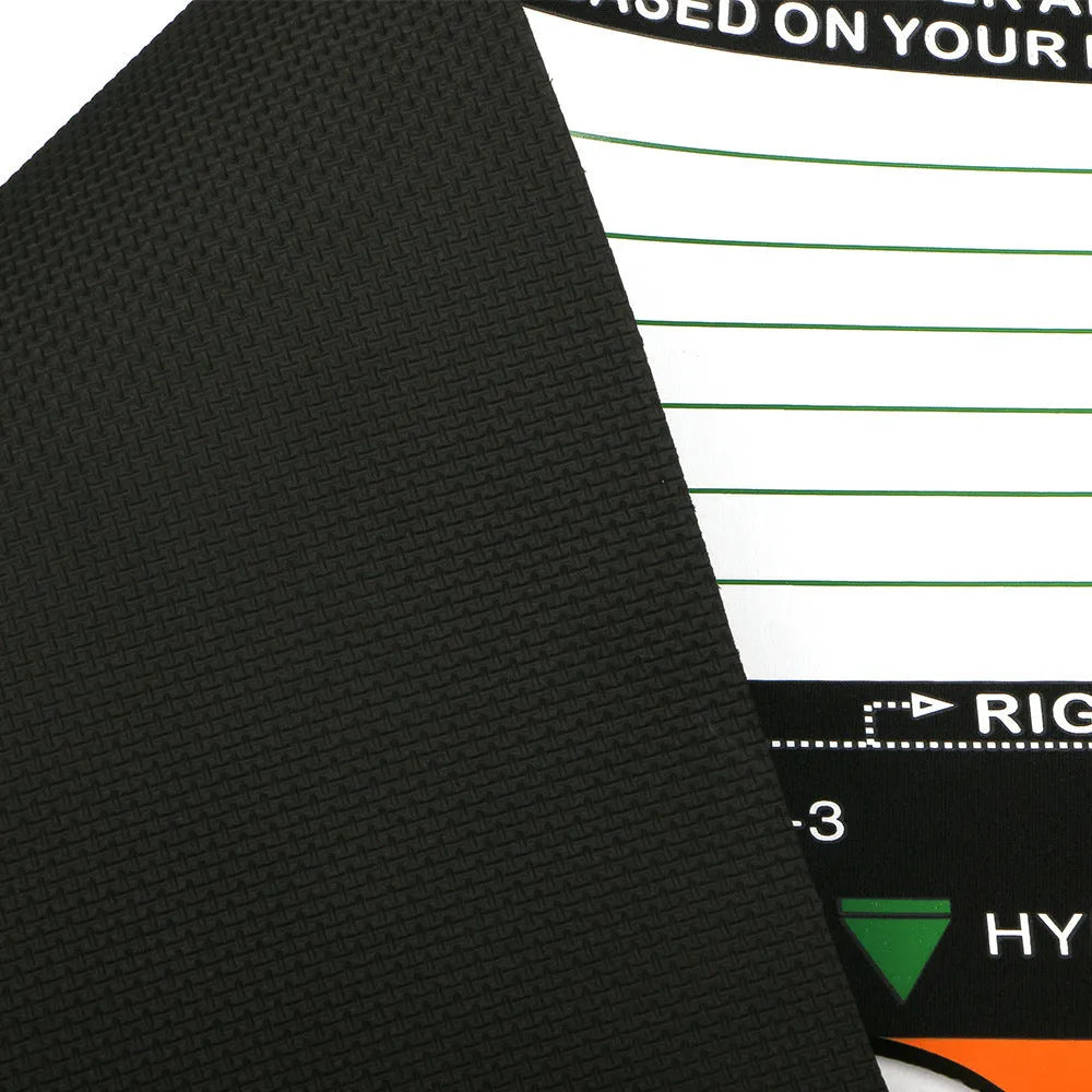 Black neoprene golf swing posture training pad on a practice mat.
