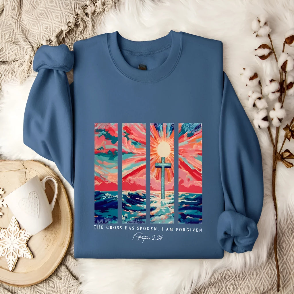 Blue printed plus size drop-shoulder sleeve sweater pullover for women, loose fit, long sleeves, polyester knit