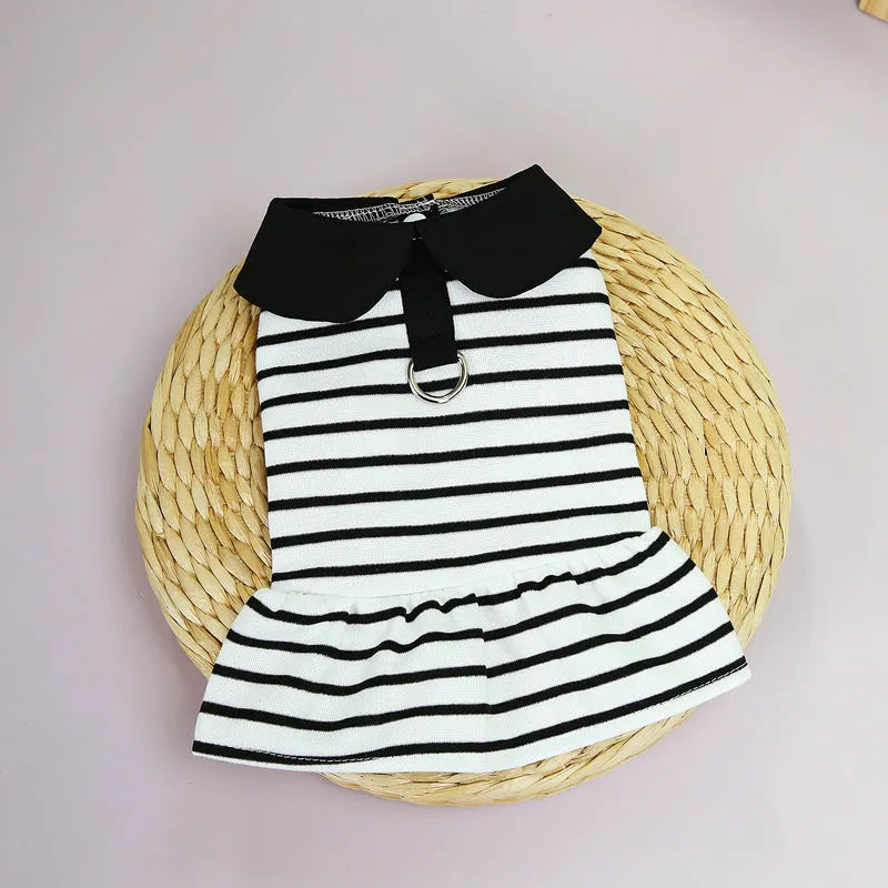 Cotton dog t-shirt and striped skirt summer outfit set in various sizes