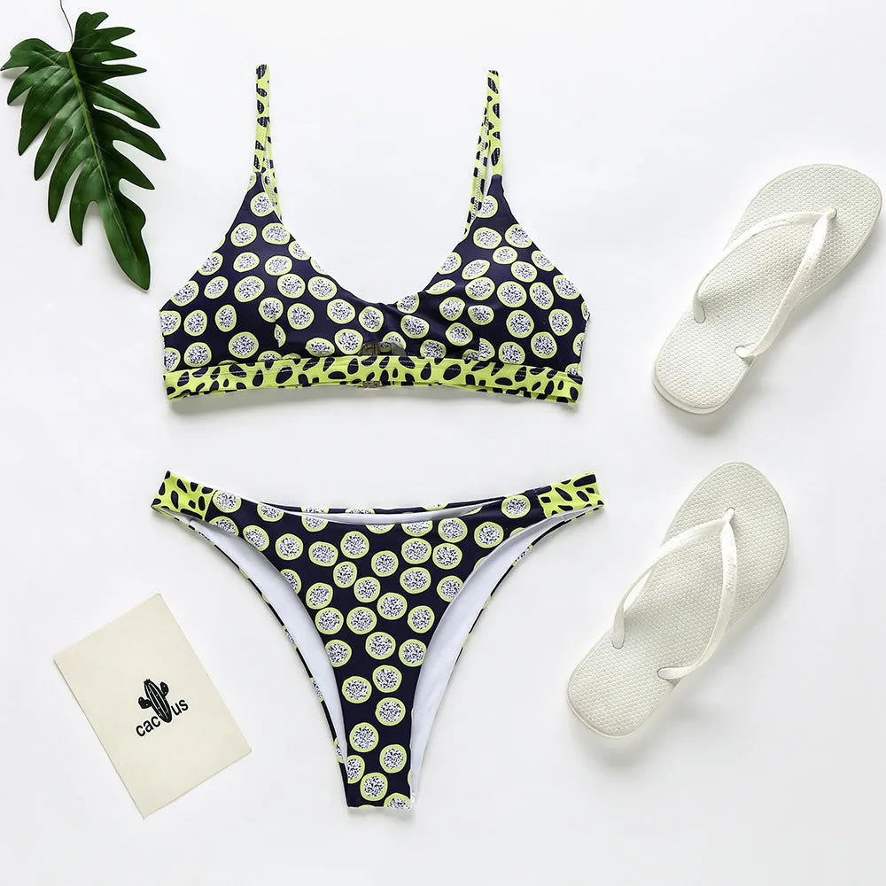 Women's polyester bikini in dot or stripe patterns with Asian fit sizing