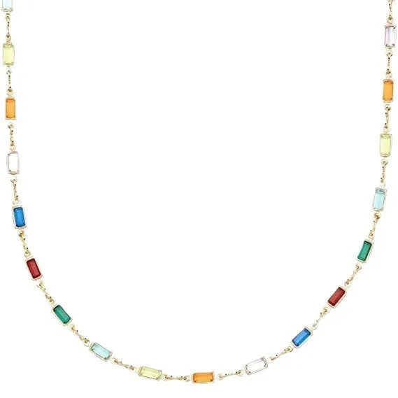 Ladies geometric crystal necklace with alloy chain and random colour glass bead pendant