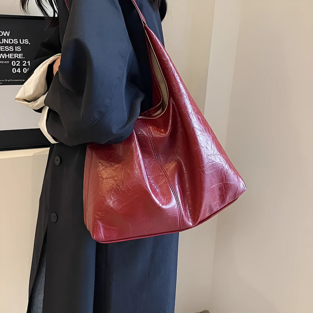 PU leather shoulder bag in street trend style with large capacity and multiple pockets
