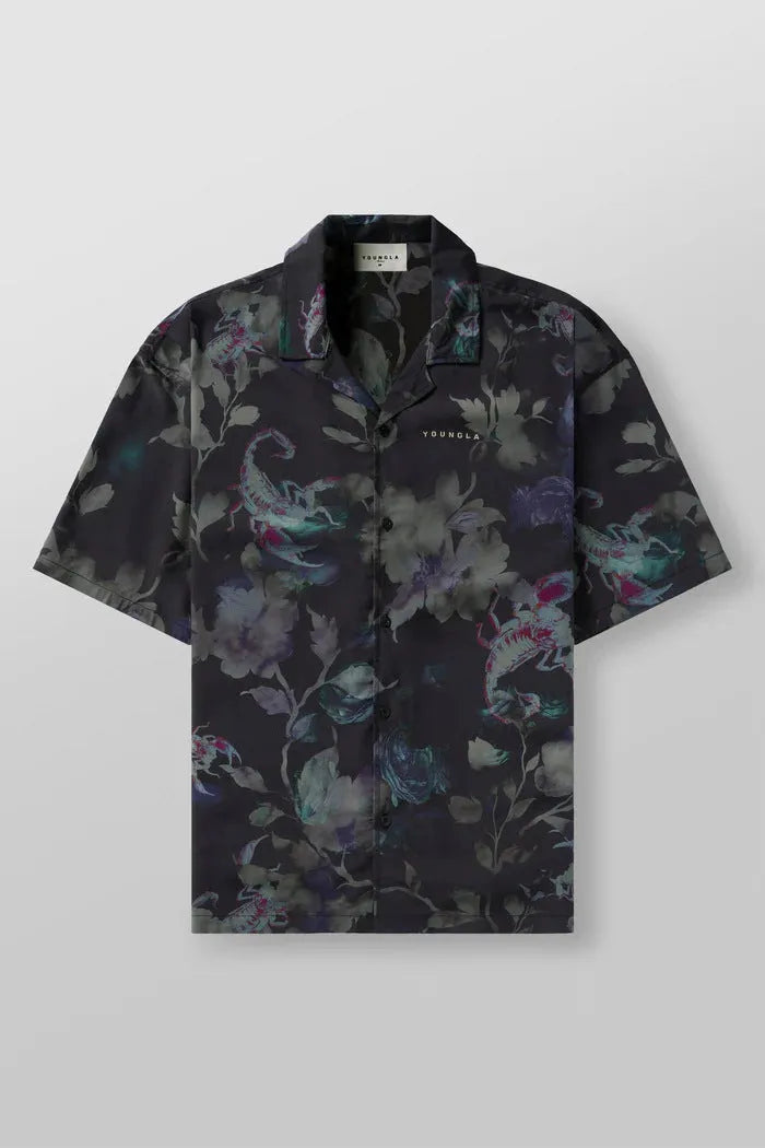 Men's loose fit short sleeve top with flower pattern printing in neutral colour options