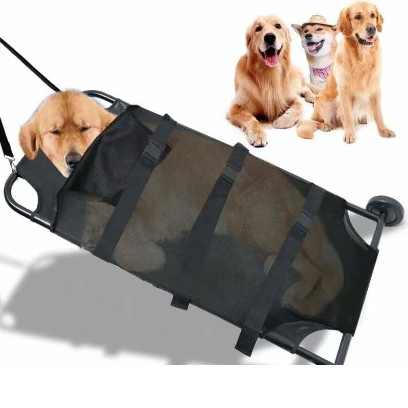 Black foldable aluminium pet stretcher in large size for emergency dog transfer