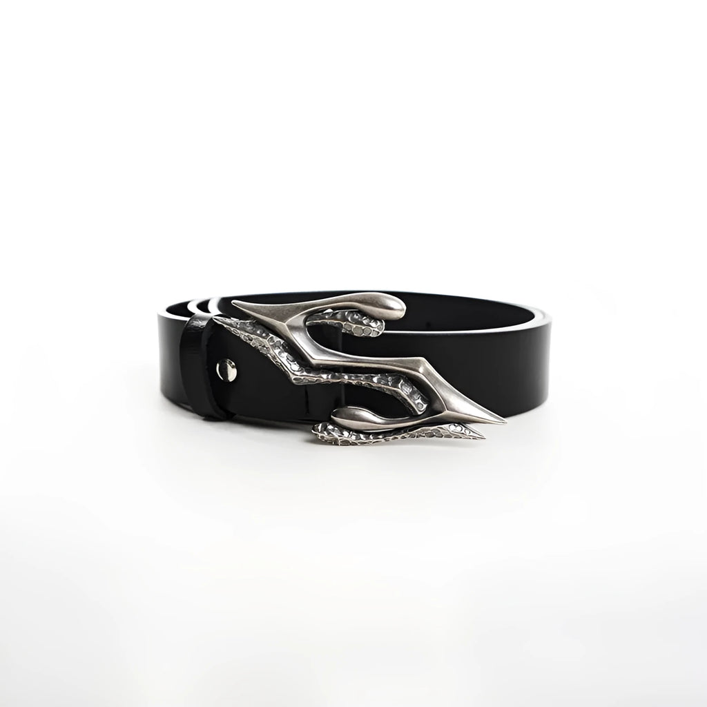Black two-layer cowhide leather men's belt with metal letter buckle, 110cm long