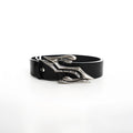 Black two-layer cowhide leather men's belt with metal letter buckle, 110cm long