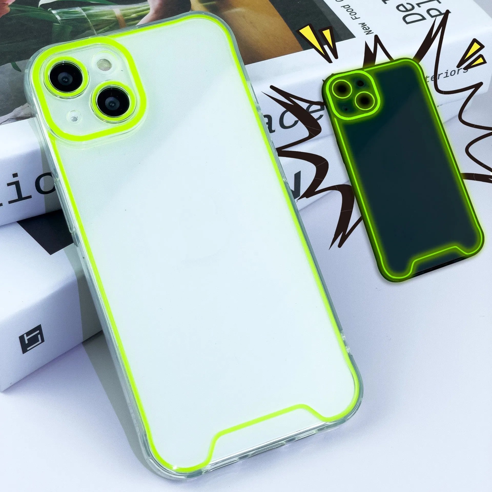 Glow in the dark Christmas themed soft TPU phone case for Apple iPhone, shown in multiple colours.