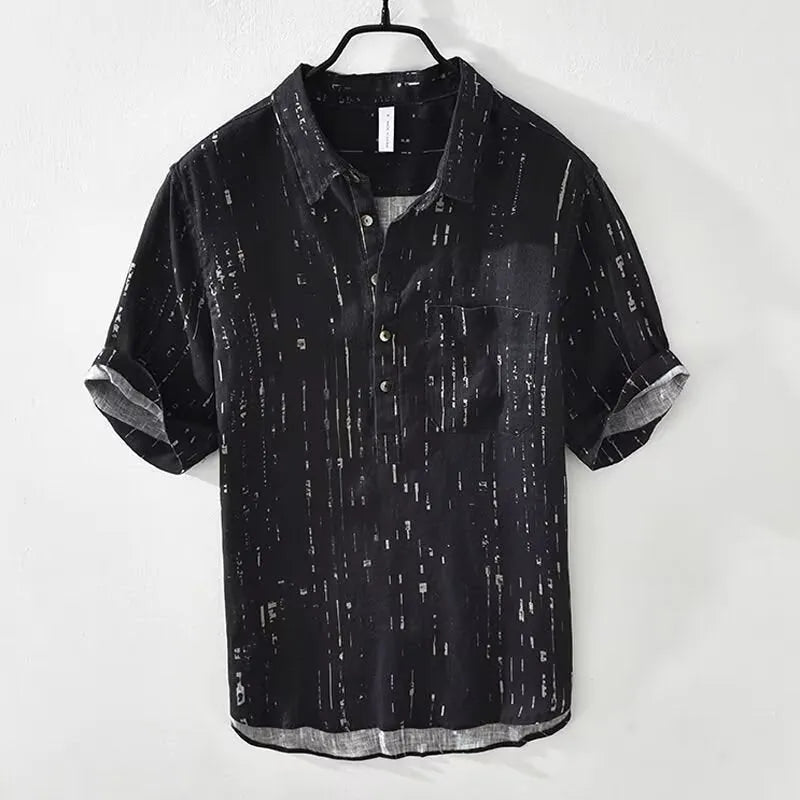 Men's loose fit short-sleeved polo shirt in white or black with traditional collar