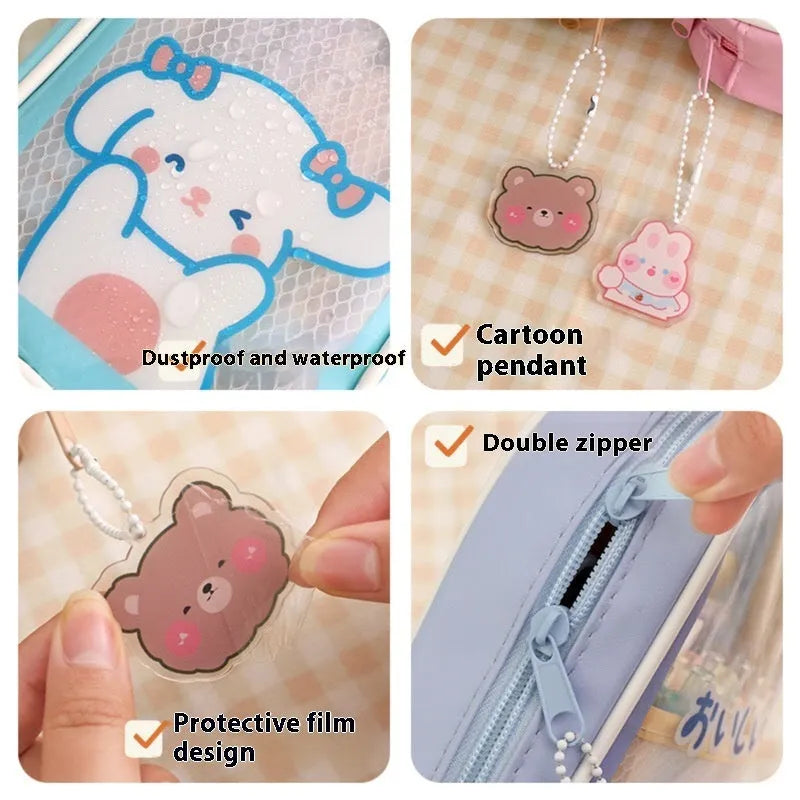 Transparent PVC pencil case with Korean-style animal patterns in vertical-candy bear design