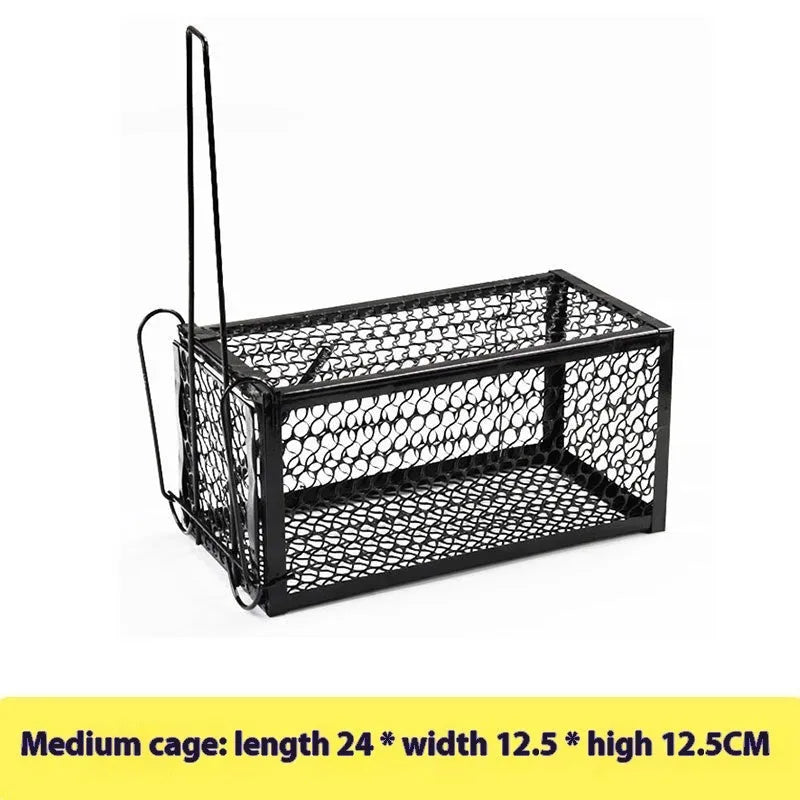 Automatic mouse cage trap with metal and plastic construction showing cage mechanism
