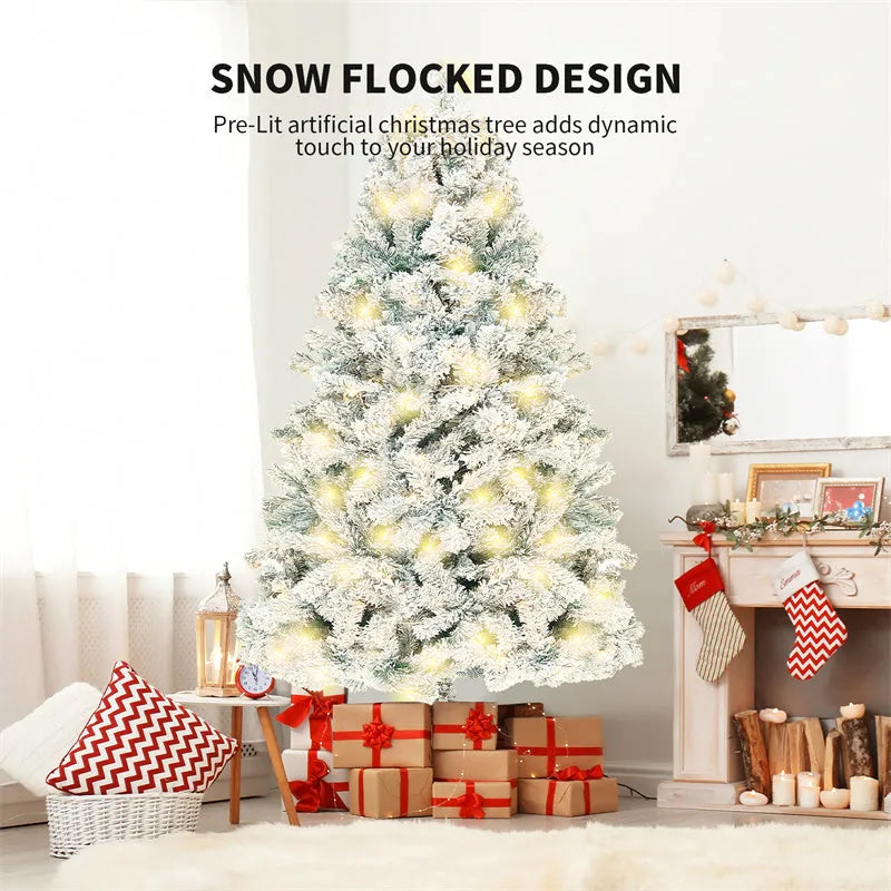 PVC artificial snow Christmas tree with green and white branches and metal stand, height 180cm