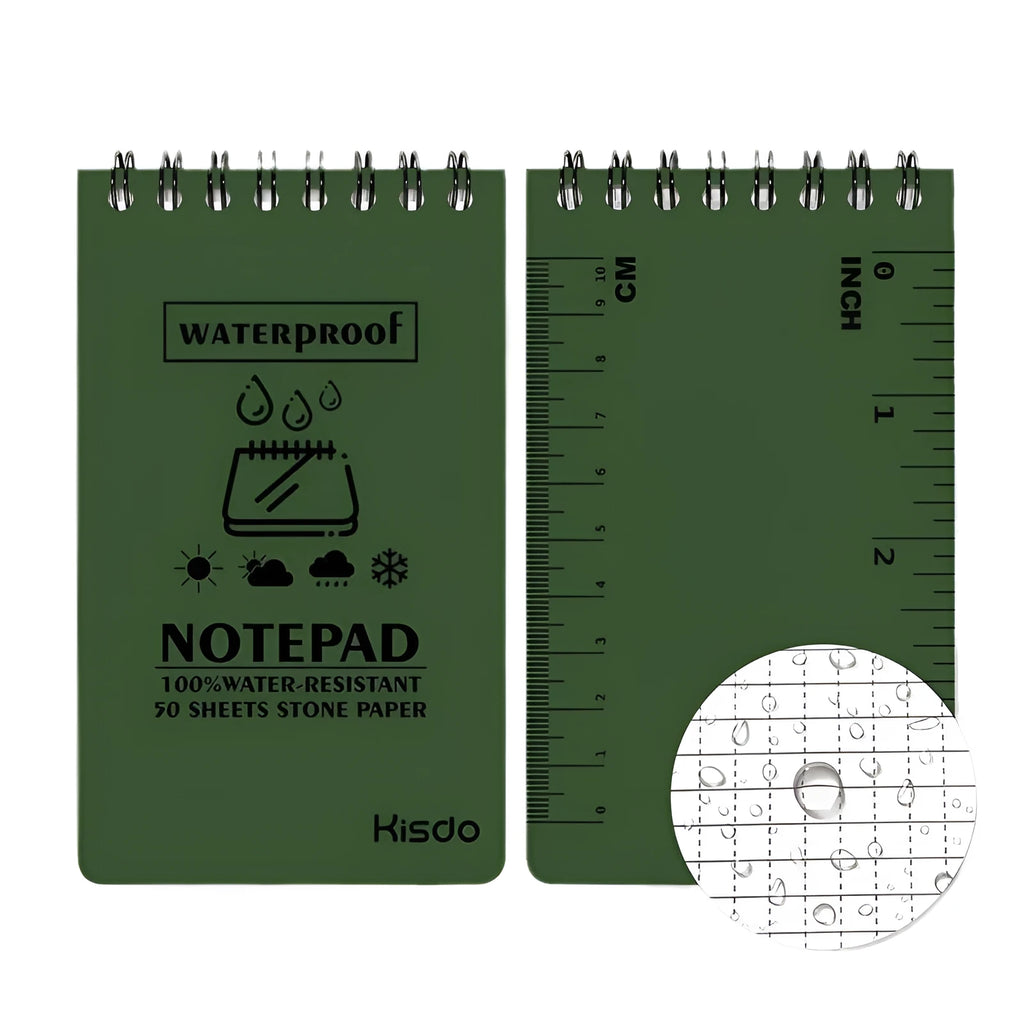 Spiral-bound waterproof notepad with PP cover and stone paper pages in camouflage colour option.