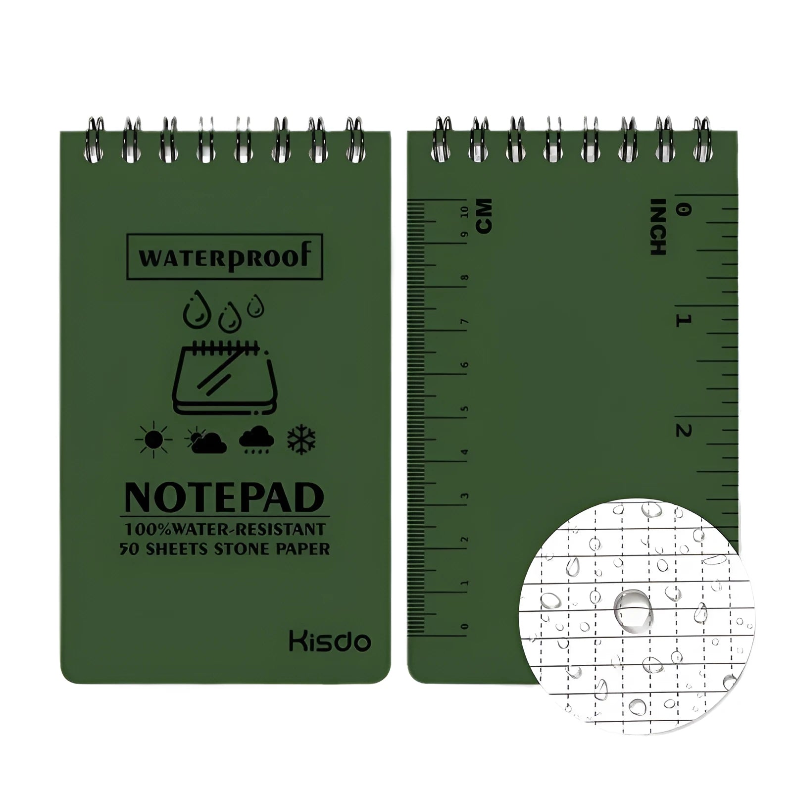 Spiral-bound waterproof notepad with PP cover and stone paper pages in camouflage colour option.