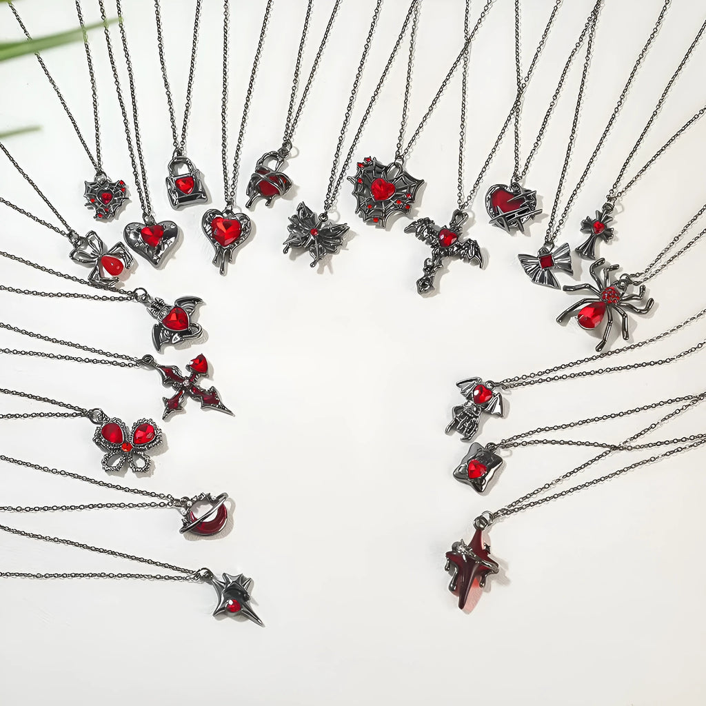 Dark style Halloween necklace with electroplated zinc alloy spider or bat pendant for Gothic costume wear