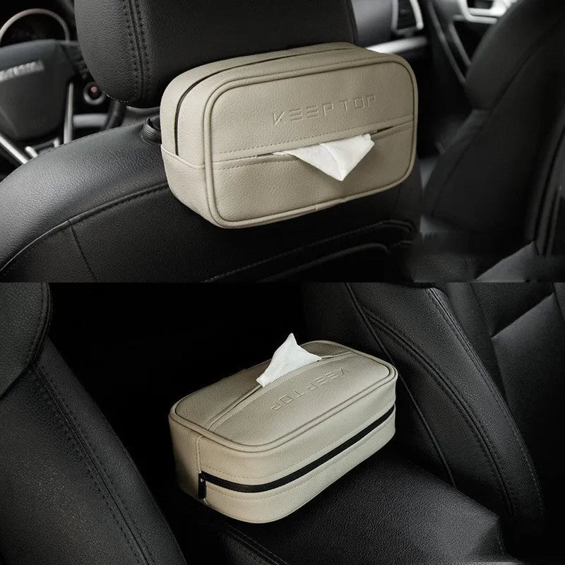 Black leather car storage hanging box organiser bag with dimensions 230x110x90mm