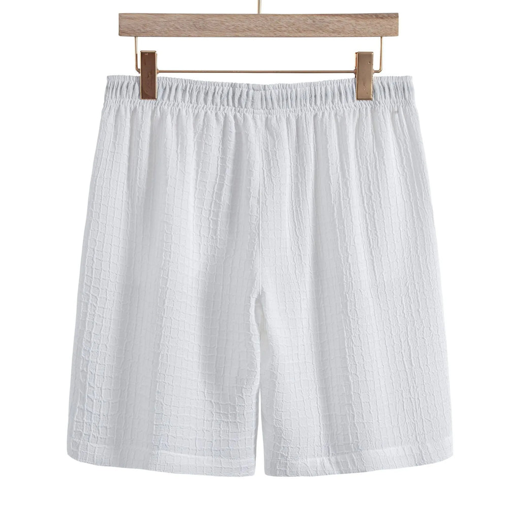 Men's white cotton blend jacquard short sleeve shirt with matching shorts casual suit