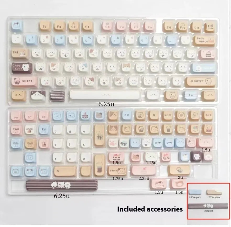 Sea Salt Cat themed PBT key cap set for mechanical keyboards showing two colour suits