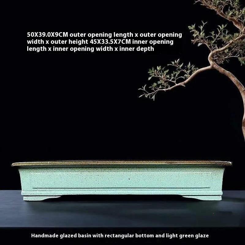 Handmade green crackled glaze ceramic bonsai flower pot with purple sand clay construction