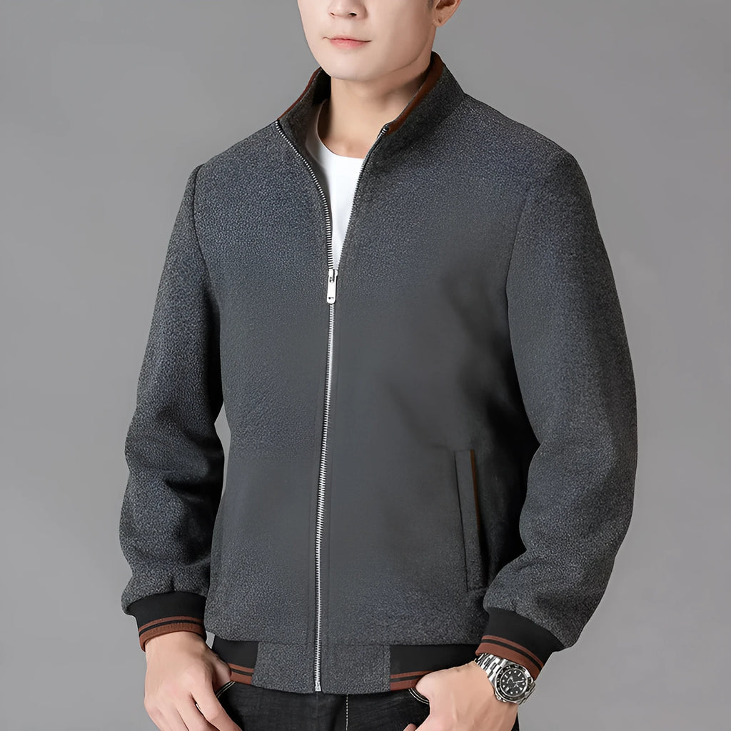 Men's gray fleece jacket sports style with side pocket long sleeves autumn clothing