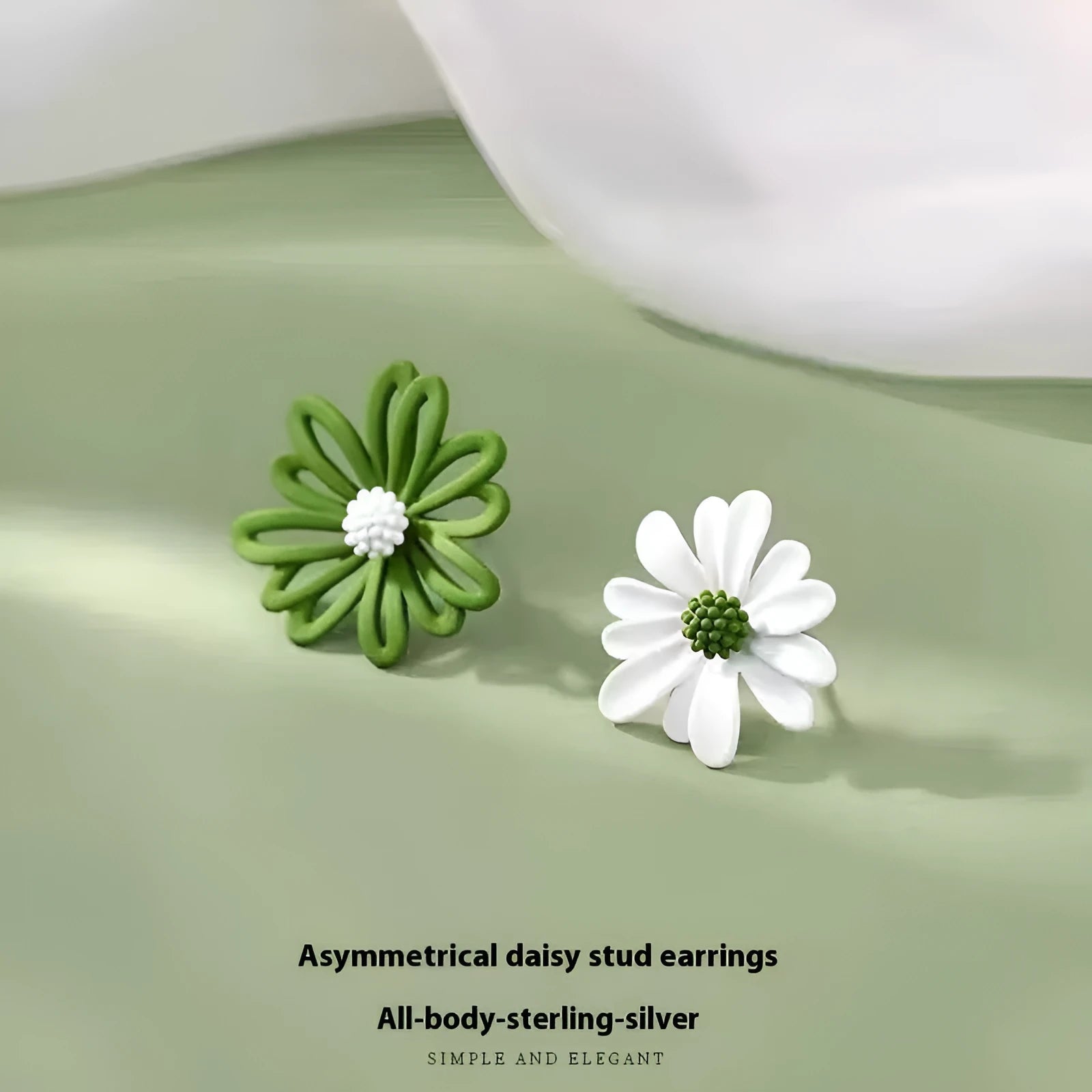 Women's alloy flower earrings in blue and orange, white and green, or yellow and white colour combinations